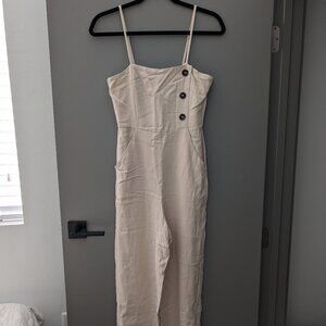 Forever 21 Cream Jumpsuit with Button Detail